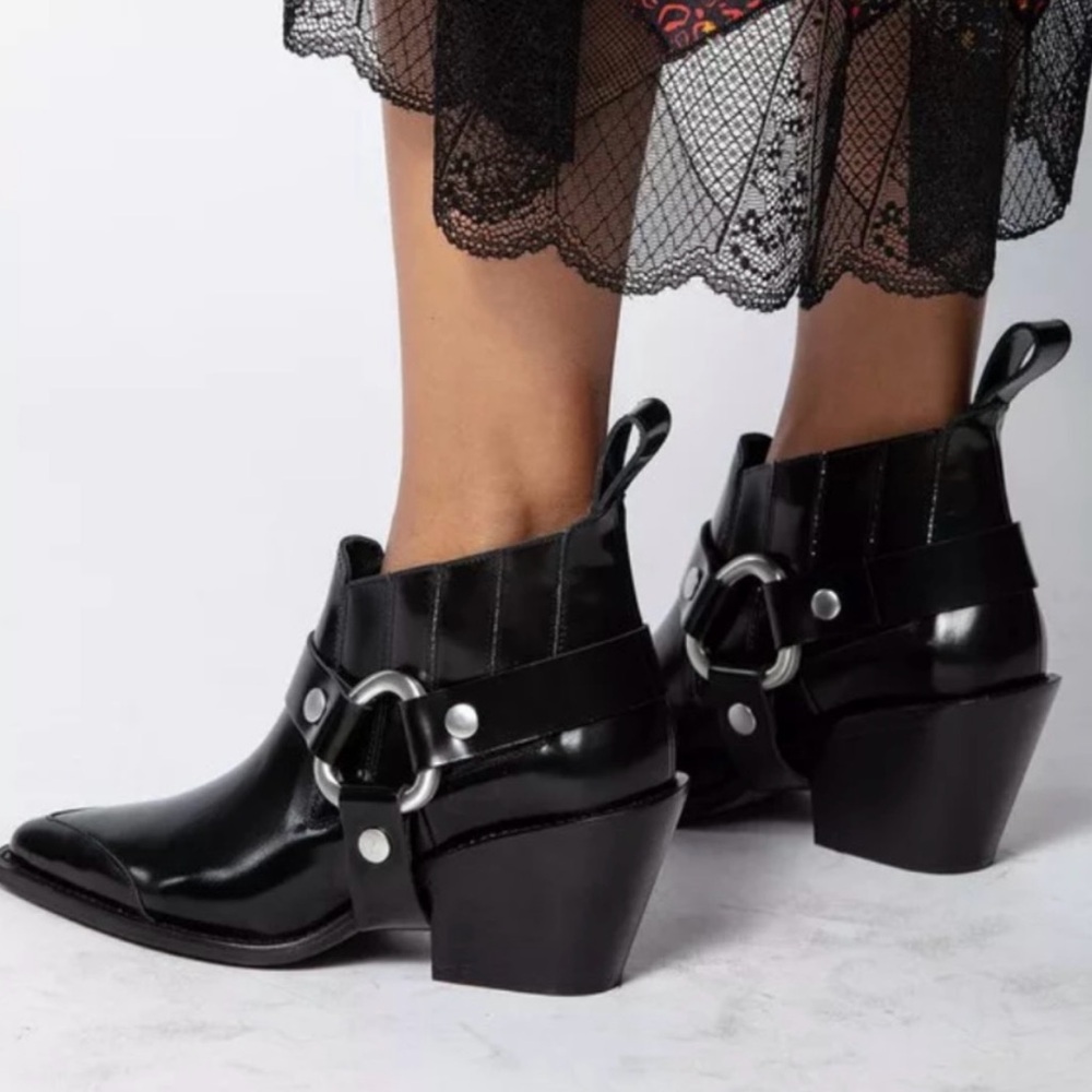 NEW in BOX ZADIG & VOLTAIRE Black N’Dricks Glossy Ankle Boots reg $558 Sz 38 - Picture 2 of 15